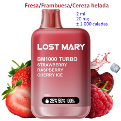 4T. Strawberry Raspberry Cherry Ice 20 mg. «Lost Mary BM1000 TURBO» Vaper desechable