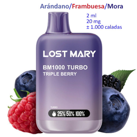 4T. Triple Berry 20 mg. «Lost Mary BM1000 TURBO» Vaper desechable