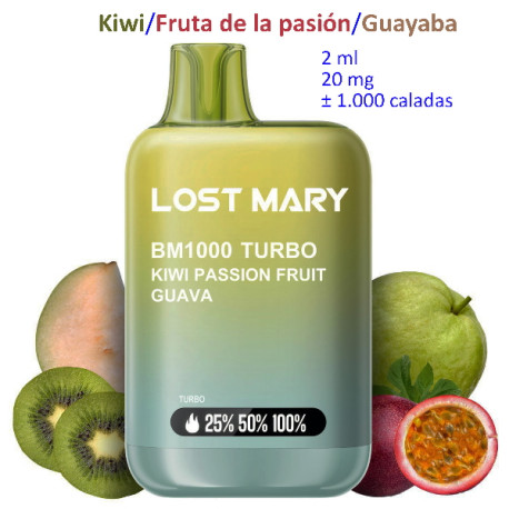 4T. Kiwi Passion Fruit Guava 20 mg. «Lost Mary BM1000 TURBO» Vaper desechable
