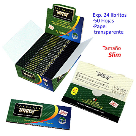1T. Expositor con 24 libritos con 50 hojas de papel de fumar transparente SLIM