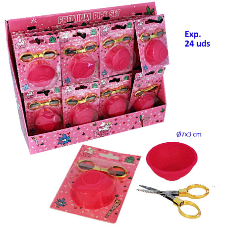 1T. Expositor con 24 blisters de cuenco de silicona y tijeras