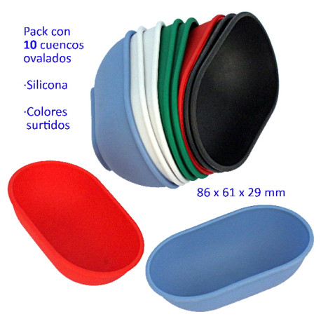 1T. Pack con 10 cuencos de silicona colores surtidos 86 x 61 x 29 mm