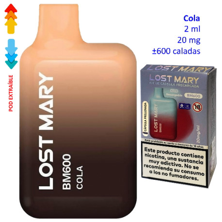 4T. Cola 20 mg. «Lost Mary BM600» prefilled pod Vaper desechable