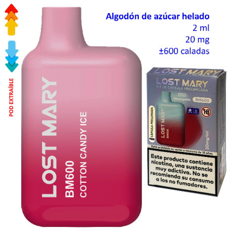 4T. Cotton Candy Ice 20 mg. «Lost Mary BM600» prefilled pod Vaper desechable
