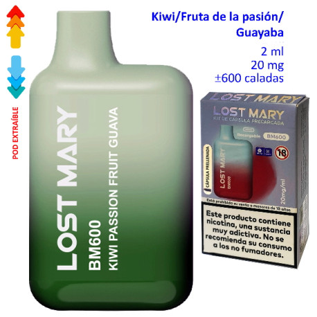 4T. Kiwi Passion Fruit Guava 20 mg. «Lost Mary BM600» prefilled pod Vaper desechable