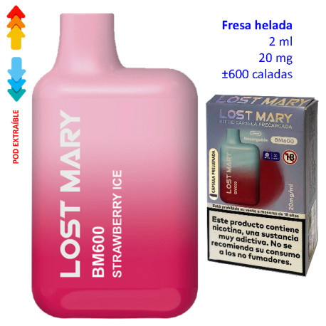4T. Strawberry Ice 20 mg. «Lost Mary BM600» prefilled pod Vaper desechable