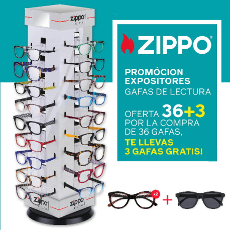 3T. Promoción Expositor  36 Gafas de Lectura «Zippo» + 3 gratis (2 lectura y 1 sol)