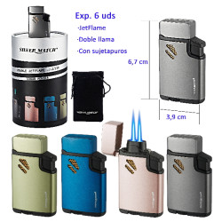 3T. Expositor con 6 encendedores jet flame c/sujetapuros «Silver Match» Rio
