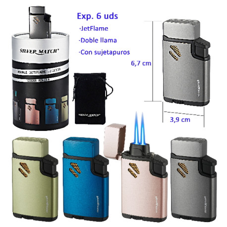 3T. Expositor con 6 encendedores jet flame c/sujetapuros «Silver Match» Rio