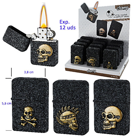 3T. Expositor con 12 encendedores piedra «Champ» Skull