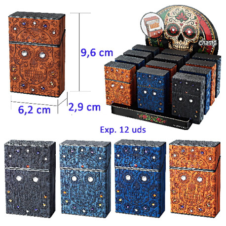 3T. Expositor con 12 tabaqueras «Champ» Skull & Strass