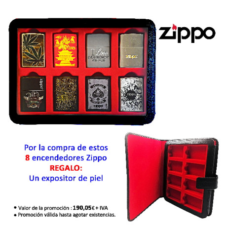 3T. Expositor de piel «Zippo» con 8 encendedores surtidos