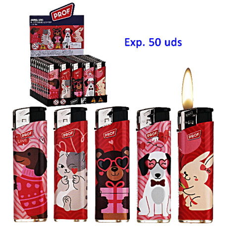 3T. Expositor con 50 encendedores piezo «Prof» Animal Love
