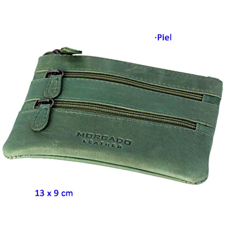 3T. Monedero 3 departamentos 13 x 9 cm verde agua