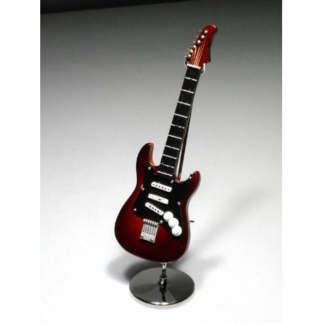 5T. Guitarra eléctrica decorativa marron. Miniatura en madera. Con estuche y soporte